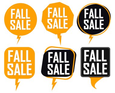 Fall Sale. Set discount banners, Autumn deal tags design template, spend up and save more, vector illustration
