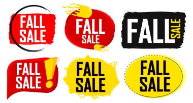 Fall Sale. Set discount banners, Autumn deal tags design template, spend up and save more, vector illustration