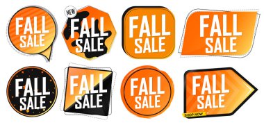 Fall Sale. Set discount banners, Autumn deal tags design template, spend up and save more, vector illustration