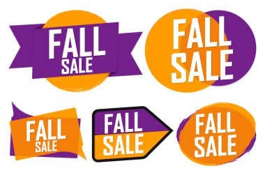 Fall Sale. Set discount banners, Autumn deal tags design template, spend up and save more, vector illustration