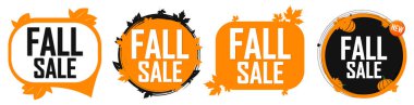 Fall Sale. Set discount banners, Autumn deal tags design template, spend up and save more, vector illustration