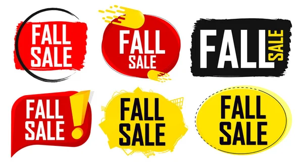 Fall Sale. Set discount banners, Autumn deal tags design template, spend up and save more, vector illustration