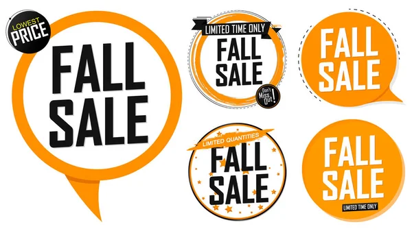 Fall Sale. Set discount banners, Autumn deal tags design template, spend up and save more, vector illustration