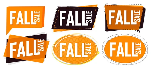 Fall Sale. Set discount banners, Autumn deal tags design template, spend up and save more, vector illustration