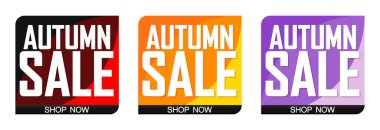 Autumn Sale. Set discount banners, deal tags design template, spend up and save more, vector illustration