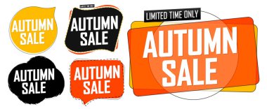 Autumn Sale. Set discount banners, deal tags design template, spend up and save more, vector illustration