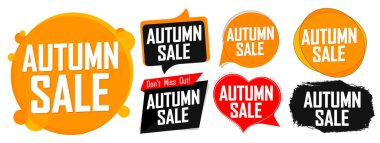 Autumn Sale. Set discount banners, deal tags design template, spend up and save more, vector illustration