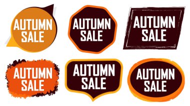 Autumn Sale. Set discount banners, deal tags design template, spend up and save more, vector illustration