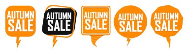 Autumn Sale. Set discount banners, deal tags design template, spend up and save more, vector illustration