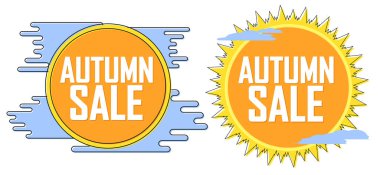 Autumn Sale. Set discount banners, deal tags design template, spend up and save more, vector illustration