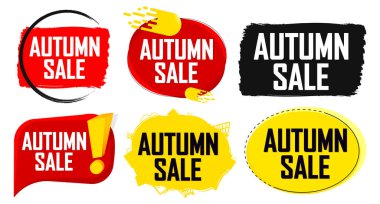 Autumn Sale. Set discount banners, deal tags design template, spend up and save more, vector illustration