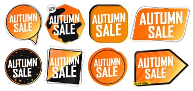Autumn Sale. Set discount banners, deal tags design template, spend up and save more, vector illustration