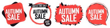 Autumn Sale. Set discount banners, deal tags design template, spend up and save more, vector illustration