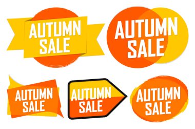 Autumn Sale. Set discount banners, deal tags design template, spend up and save more, vector illustration
