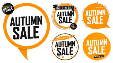 Autumn Sale. Set discount banners, deal tags design template, spend up and save more, vector illustration