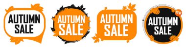 Autumn Sale. Set discount banners, deal tags design template, spend up and save more, vector illustration