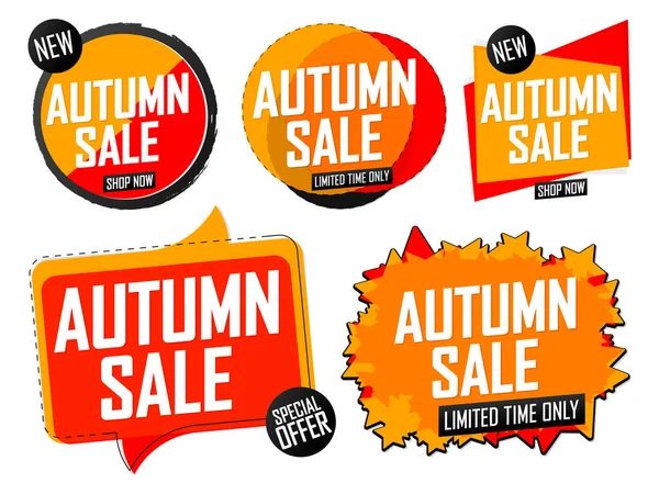 Autumn Sale Set Discount Banners Deal Tags Design Template Spend — Vetor de Stock