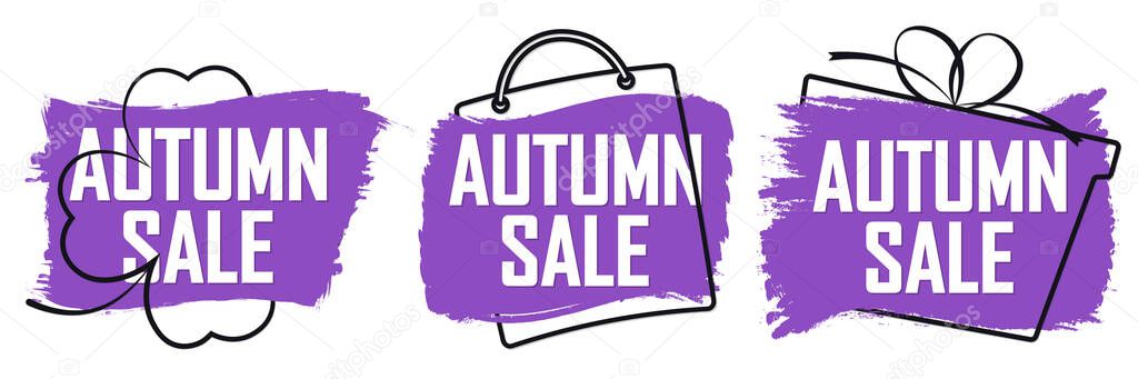 Autumn Sale. Set discount banners, deal tags design template, spend up and save more, vector illustration