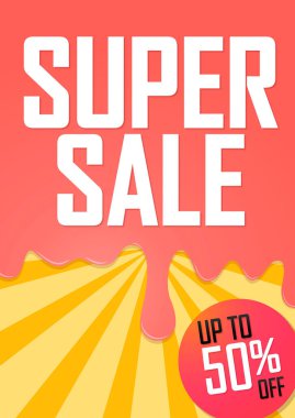 Super sale up to 50% off, discount poster design template. Promotion banner for shop or online store, vector illustration.