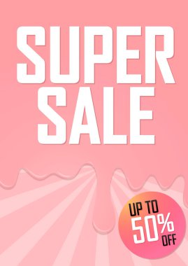 Super sale up to 50% off, discount poster design template. Promotion banner for shop or online store, vector illustration.