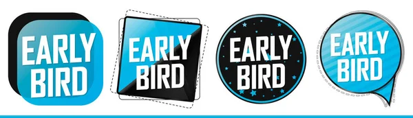 Early Bird Sale Set Discount Banners Promo Tags Design Template — 스톡 벡터
