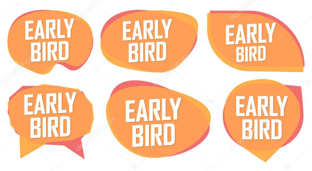 Early Bird Sale. Set discount banners, promo tags design template, vector illustration