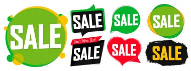 İndirim pankartlarını, indirim etiketlerini tasarım şablonunu, vektör illüstrasyonunu ayarla