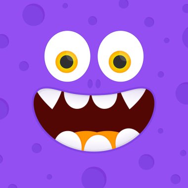 Gülen surat, komik canavar posteri, Cadılar Bayramı afişi tasarım şablonu, vektör illüstrasyonu