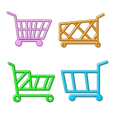 Shopping cart icons, flat graphic design template, set trolley symbols, shop signs, vector illustration