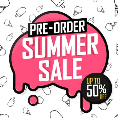 Pre-Order Summer Sale up to 50% off, poster design template, season best offer. Discount banner for online shop, vector illustration.