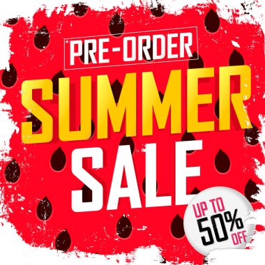 Pre-Order Summer Sale up to 50% off, poster design template, season best offer. Discount banner for online shop, vector illustration.