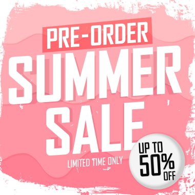 Pre-Order Summer Sale up to 50% off, poster design template, season best offer. Discount banner for online shop, vector illustration.