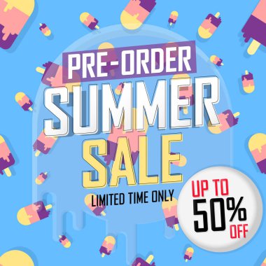 Pre-Order Summer Sale up to 50% off, poster design template, season best offer. Discount banner for online shop, vector illustration.