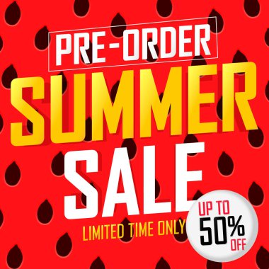 Pre-Order Summer Sale up to 50% off, poster design template, season best offer. Discount banner for online shop, vector illustration.