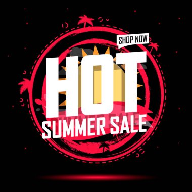 Sıcak Yaz Satışı, indirimli poster tasarım şablonu, mağaza afişi. Sezon alışverişi, reklam afişi, vektör illüstrasyonu.
