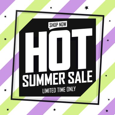 Sıcak Yaz Satışı, indirimli poster tasarım şablonu, mağaza afişi. Sezon alışverişi, reklam afişi, vektör illüstrasyonu.