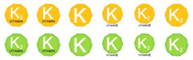 Set vitamin k icons. Collection K2 production symbols. Vector signs.