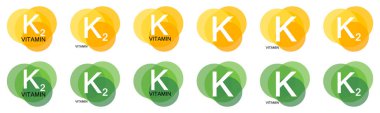 Set vitamin k icons. Collection K2 production symbols. Vector signs.