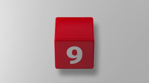Отсчет Времени Обратный Отсчет Секунд Глянцевой Красной Коробке Красный Куб — стоковое видео