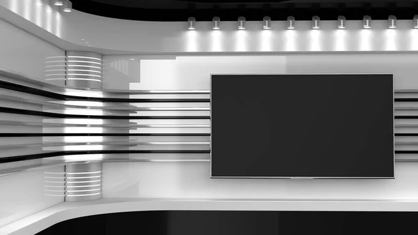 テレビスタジオ テレビ番組の背景 白地だ 壁にテレビ ニューススタジオ 緑の画面やクロマキービデオや写真の生産のための完璧な背景 3Dレンダリング ストック写真