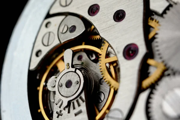 Годинникова Робота Макро Знімок Механізму Годинника Шестерні Художнє Розмиття — стокове фото