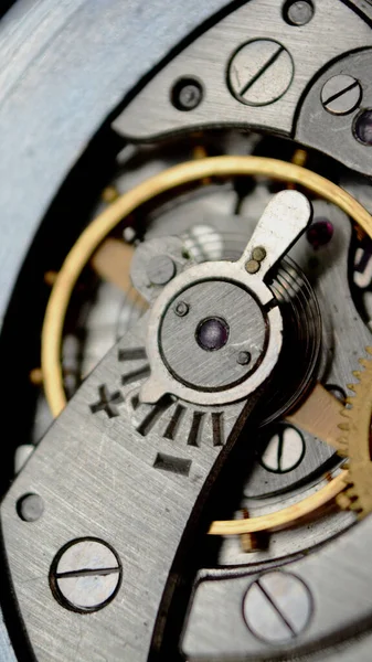 Годинникова Робота Макро Знімок Механізму Годинника Шестерні Художнє Розмиття — стокове фото