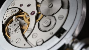 Clockwork. Clock. Macro shot of clock mechanism. Gears. Artistic blur