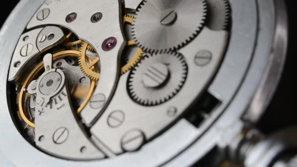 Clockwork Clock Macro Shot Clock Mechanism Gears Artistic Blur — Vídeos de Stock
