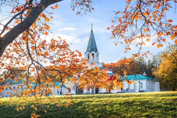 Arbres Automne Dorés Porte Entrée Dans Parc Kolomenskoye Moscou Sur — Photo