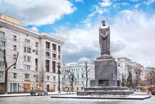 Monument Timiryazev Tverskoy Boulevard Moscow Winter Day Inscription Timiryazev Стокове Зображення