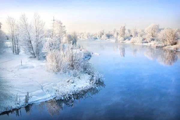 Trees Banks River White Snowy Frost Banks River Moscow Region — Stock Photo, Image