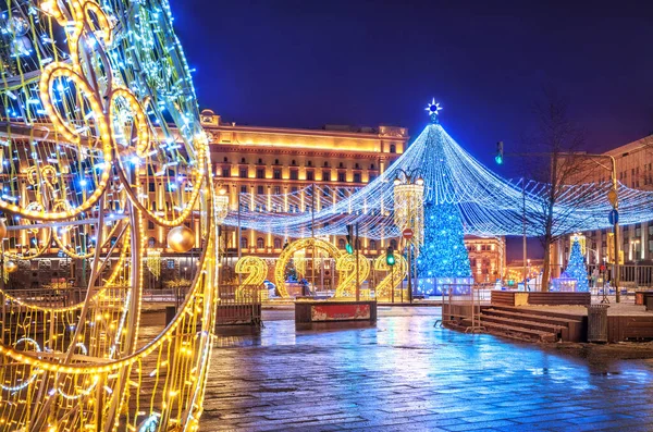 Albero Natale Piazza Lubyanskaya Mosca Vicino All Inverno — Foto Stock