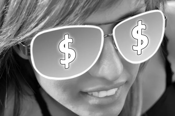 Young girl loves money — Stock Photo, Image