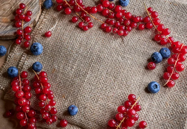 Frame Inserting Text Burlap Background Surrounded Fresh Viburnum Blueberries — Stock Photo, Image